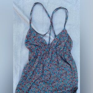 Billabong Floral Maxi Dress Cross Back Straps Ruffle Trim Size XL